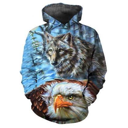 3D-Print-Hoodie mit Tiermotiven Tiger, Adler und Wolf für Herren und Damen, lockerer Oversize-Pullover, lässiges, beliebtes Mode-Sweatshirt für Herren
