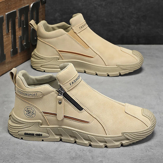 Högskurna sneakers med dragkedja för män | Avslappnade halksäkra arbetsstövlar | Bekväma och snygga promenadskor för män