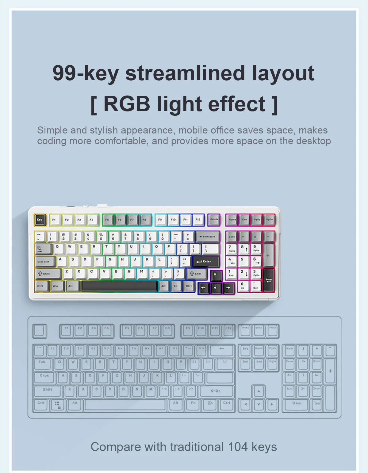 AULA F99 Mechanical Keyboard Bluetooth 5.0/2.4G Wireless/Wired Gasket-mounted Gaming Keyboard 99 Keys Customizable Keyboards