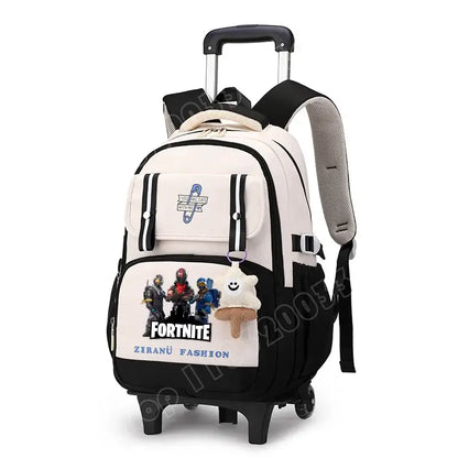 Fortnite Student Rolling Backpack Large Capacity Waterproof Lightweight Design Minimalist Laptop School Bag Casual Travel Bag