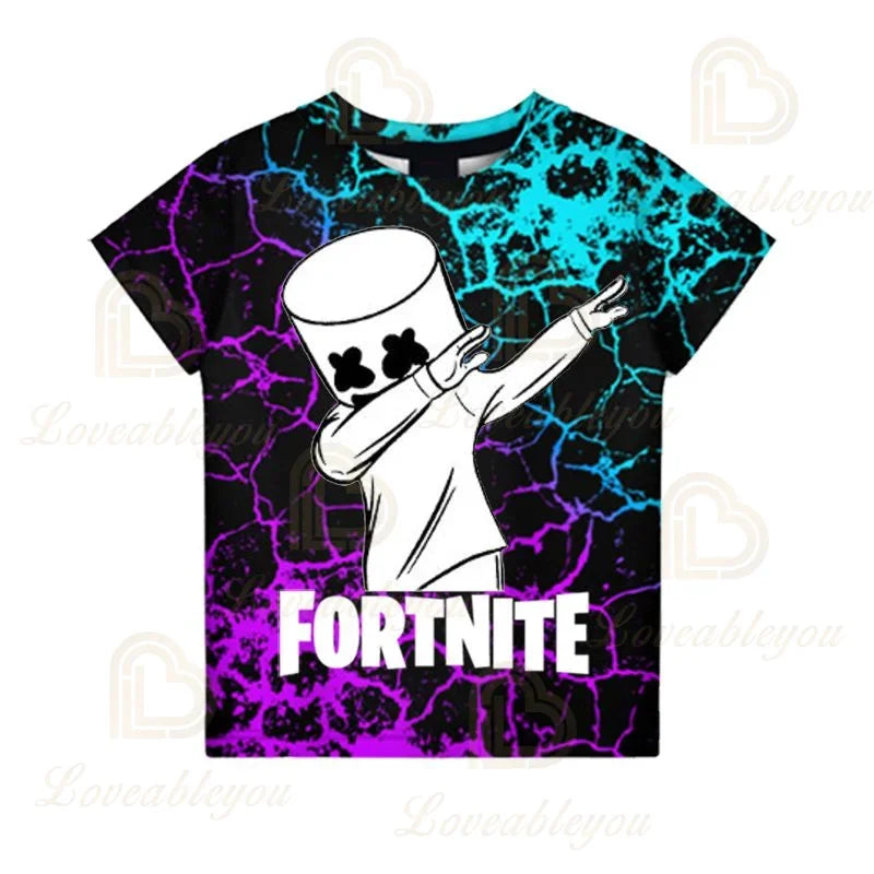 Fortnite T-Shirt für Jungen – Kinderoberteil für den Sommer, Kinderkleidung mit lustiger 3D-Battle-Royale-Game-Grafik, T-Shirt für Kleinkinder und Mädchen