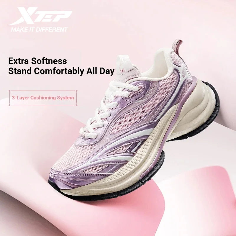 Xtep Basque 3 Sneakers Women Lightweight Wear-Resistant Trendy Durable Thick Sole Casual Sports Female Shoes 874218320006