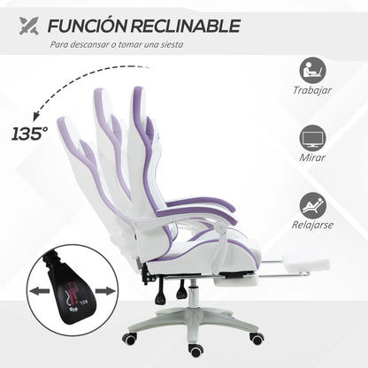 Vinsetto Gaming Chair PU Leather Gamer Chair Adjustable Height Reclining 135° Headrest and Footrest 65X65X121-129 cm White