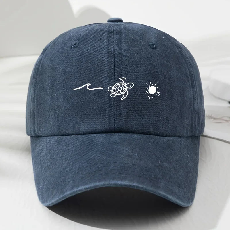 Turtle pattern printed baseball cap for daily casual style, men's and women's fashionable beach outdoor anti roll duckbill cap