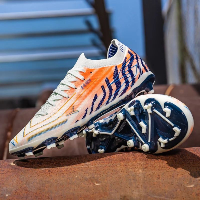 Chaussures de football AG FG pour hommes, tige en PU souple, structure de crampons renforcée, pour adultes, pour les matchs et entraînements de football en plein air sur pelouse.