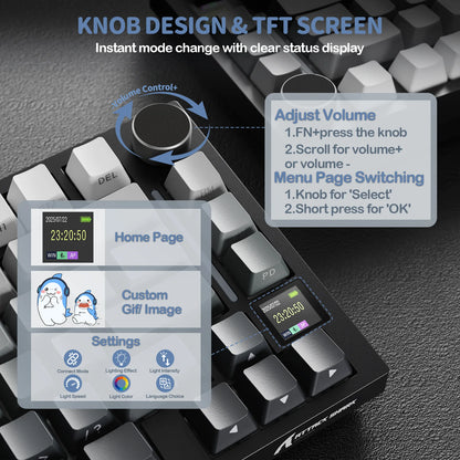ATTACK SHARK X820 Ultra Gasket Mechanical Keyboard with TFT Screen & Knob, 75% ANSI Layout, Tri-mode, 5 Sound Absorbing Foams