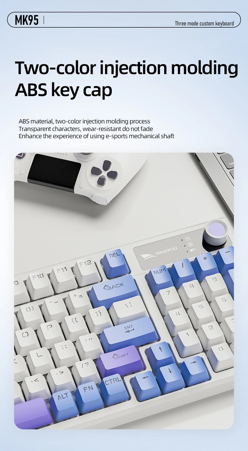 SMAILWOLF MK95 Bluetooth Wireless Korean Customized Mechanical Keyboard e-Sports 3 Modes Laptop Office Game Full Key Hot Swappable RGB Lighting Effects
