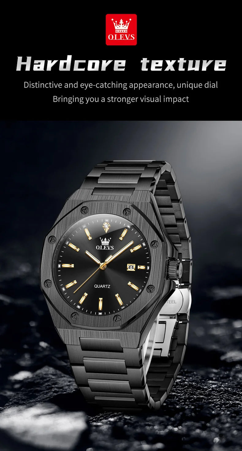 OLEVS Men's Watches Luxury Classic Fashion Fine Steel Original Brand Quartz Wristwatch for Man Waterproof Luminous Date reloj