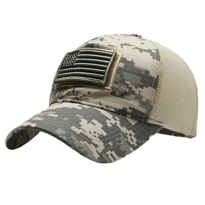 American Flag Camouflage Sticker Embroidered Baseball Cap Net Hat Men Outdoor Velcro Cap