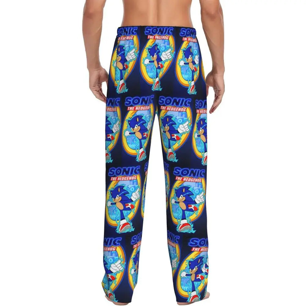Pantalones de pijama personalizados para hombre con estampado «Soniced», con motivo de erizo, ropa de dormir, pantalones de estar por casa con bolsillos