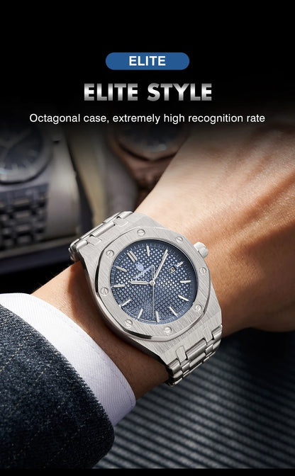 PAAZOMU Luxe vierkant herenhorloge met quartz, waterdicht, verlicht datumvenster, herenhorloge van roestvrij staal, zakelijke herenhorloges