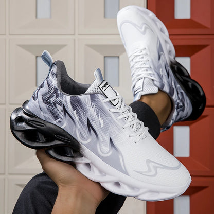 Μοντέρνα ντεγκραντέ sneakers για γυναίκες και άνδρες, με πλεκτή ύφανση, αντικραδασμική σόλα, casual αθλητικά παπούτσια unisex με κορδόνια, ελαφριά και διαπνέοντα