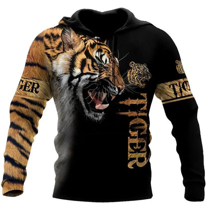 Moda Otoño: sudaderas con capucha con estampado de león y lobo, piel de tigre blanco en 3D por toda la prenda, sudadera de hombre, chaqueta unisex con cremallera, chaqueta informal