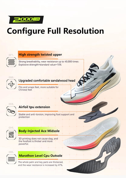 Xtep 2000KM 2.0 Running Shoes for Men, Summer Professional TPU Shock Absorption Sneakers (Suggest Half Size Down) 876219110043
