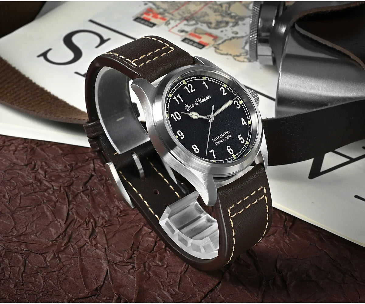 San Martin Simple Men's Watch 37mm Pilot Miyota 8215 Classic Military Explore Automatic Mechanical Watches Waterproof 100m
