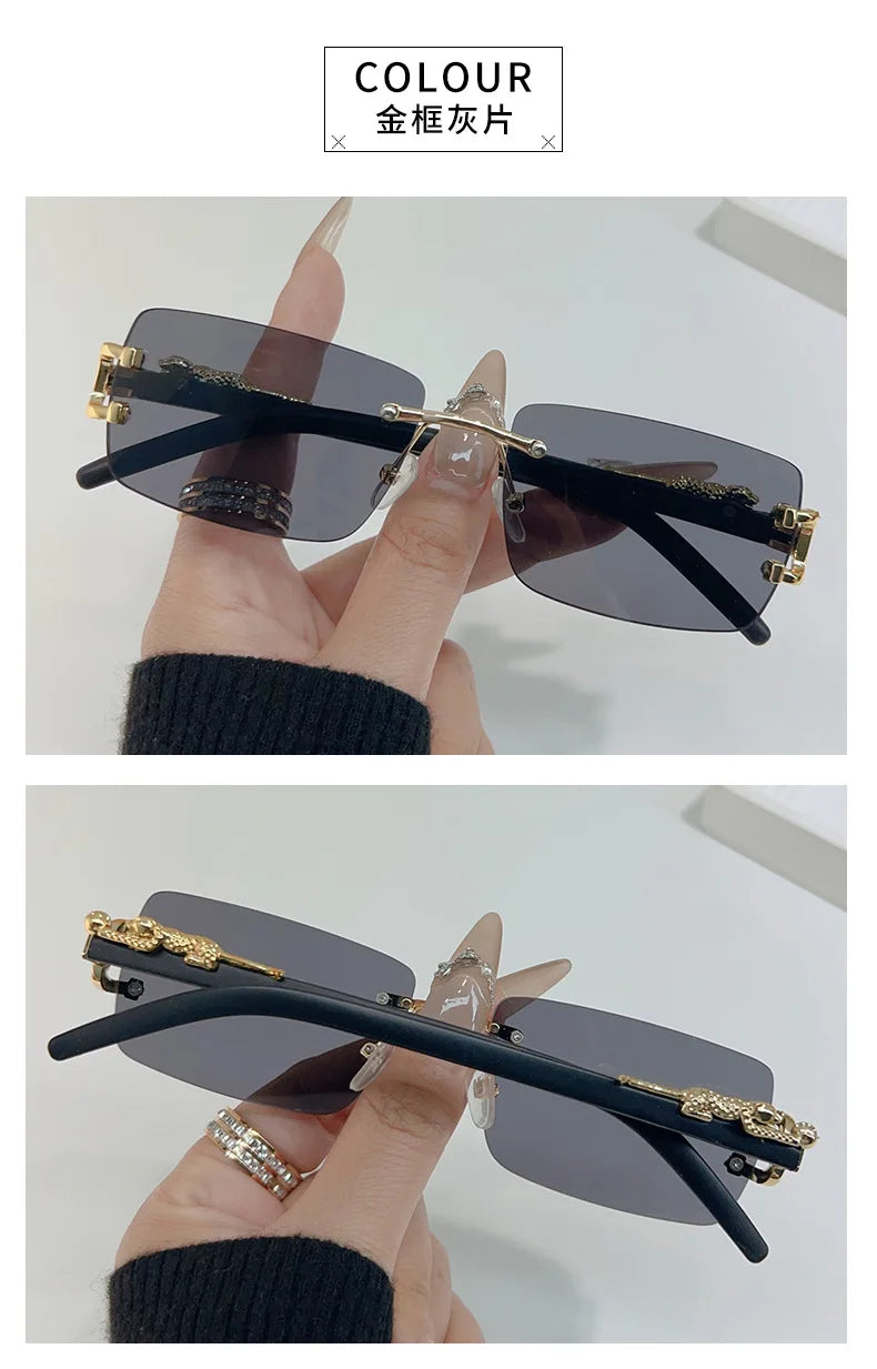 1 Pc Fashionable Women Men Sunglasses Frameless Rectangular Personalized Sunglasses for Daily Life Vintage Sun Glasses For male