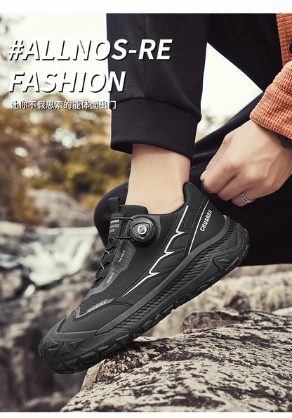 Rotary Buckle Men's Trekking Sneakers Outdoor Platform Hiking Shoes Comfortable Non-Slip Climbing Walking Shoes for Men