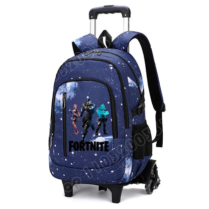 Fortnite 2 in 1 Trolley Backpack Starry Sky Print Large Capacity Waterproof Laptop Bag Stair Climbing Design Student Schoolbag