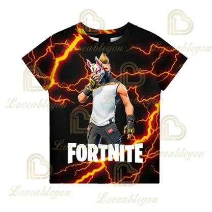 T-shirt infantil de verão Cartoon Fortnite com impressão 3D, para meninos e meninas, estilo streetwear, roupa para adultos e crianças, t-shirt divertida com gola redonda