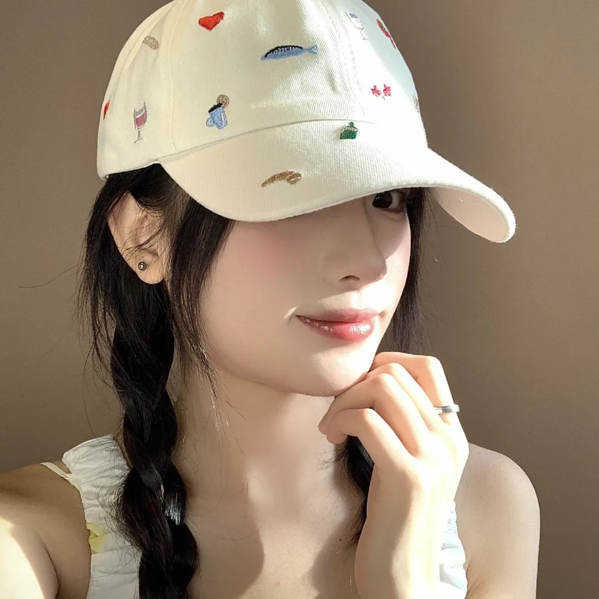 Aranyos sapkák japán stílusú, retro hímzéses baseball sapka – sokoldalú női baseball sapka, alkalmi napellenző, napvédő sapka