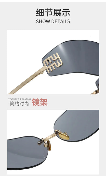 Ochelari de soare de lux pentru femei, fără ramă, cu lentile curbate, pentru protecția ochilor și protecție solară, potriviți pentru călătorii și drumeții – Gafas