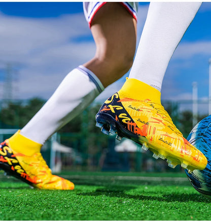 Sapatilhas de futebol de marca e estilo para homem e mulher, botas profissionais de campo, tamanho grande 46, pitões longos, chuteiras de futebol para homem