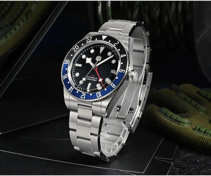 San Martin 39mm NH34 GMT Men's Luxury Watch Bidirectional Aluminum Bezel Automatic Mechanical Sapphire 100M Waterproof SN0109