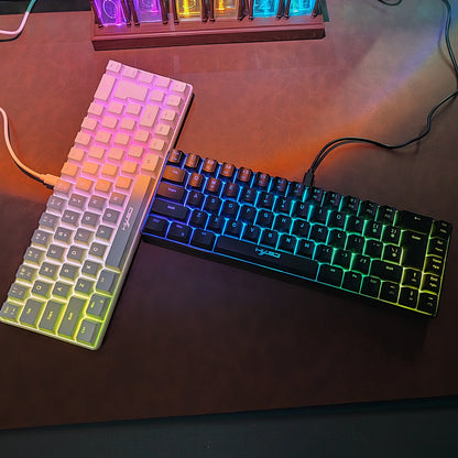 Compact HXSJ gaming keyboard 68 Keys wired keyboard RGB backlit membrane keyboard 60% mini portable office keyboards for laptop