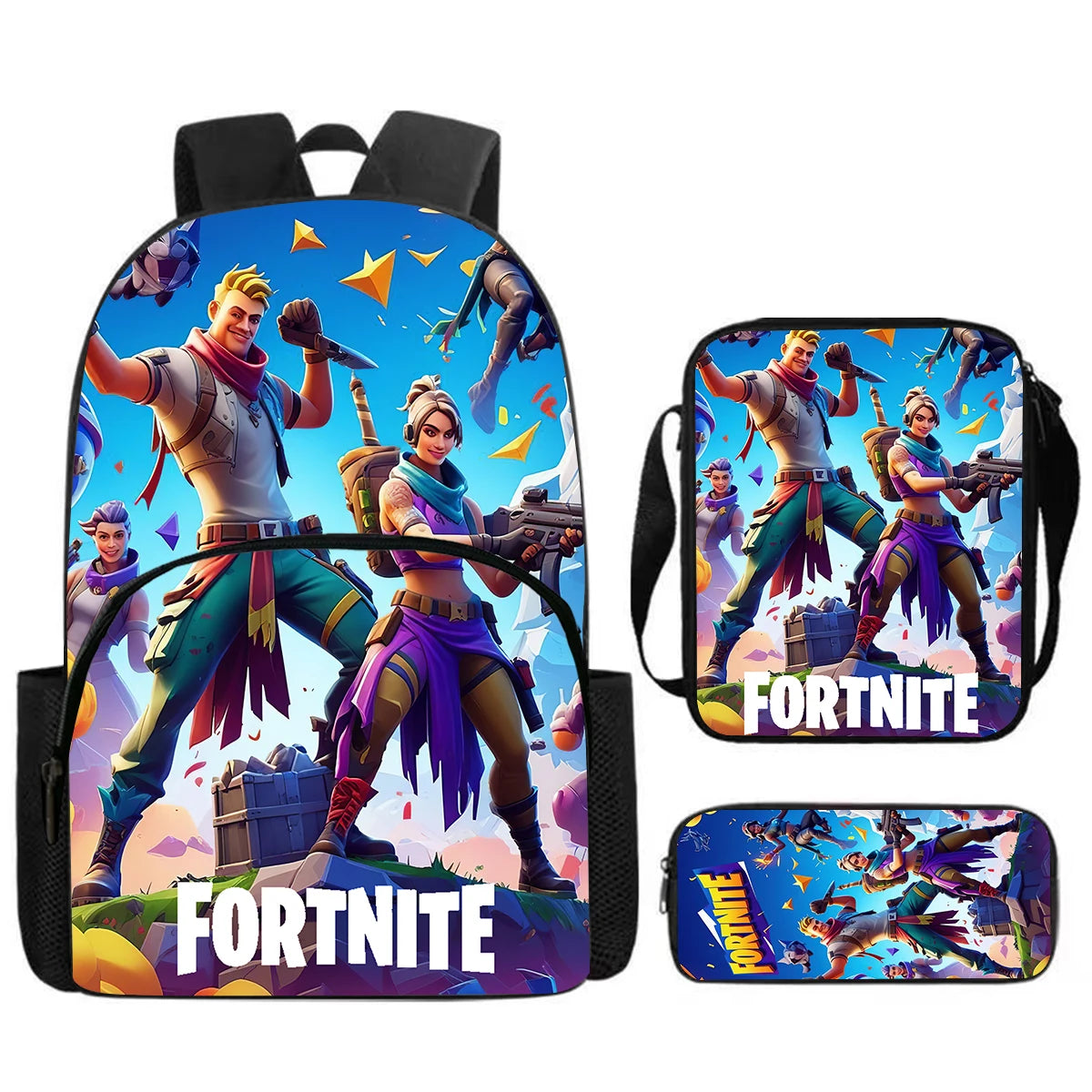 Fortnite 3Pcs Bag Set, Backpack with Front Pocket, Crossbody Bag and Pencil Case,  Boys girls The best gift for children