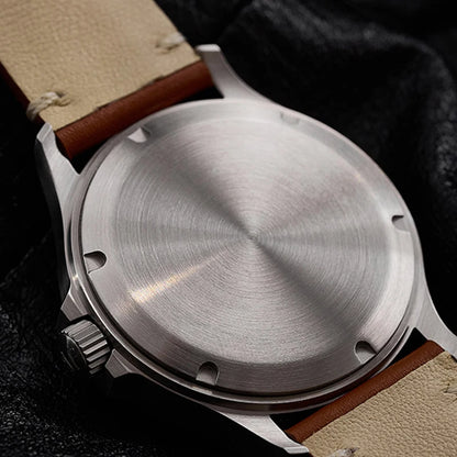 Milifortic Military Watch 39mm NH38 Automatic Mechanical Movement Retro Sapphire Crystal BGW9 Lume Leather Strap 10Bar Watch for Men