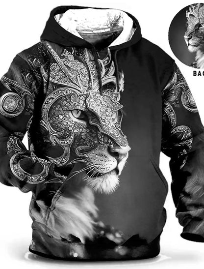Unisex-Hoodie für Herren – modischer Pullover-Hoodie mit Kapuze, Animal-Print Wolf, Löwe, Drache und Tiger, 3D-Druck, lässiger Alltagshoodie