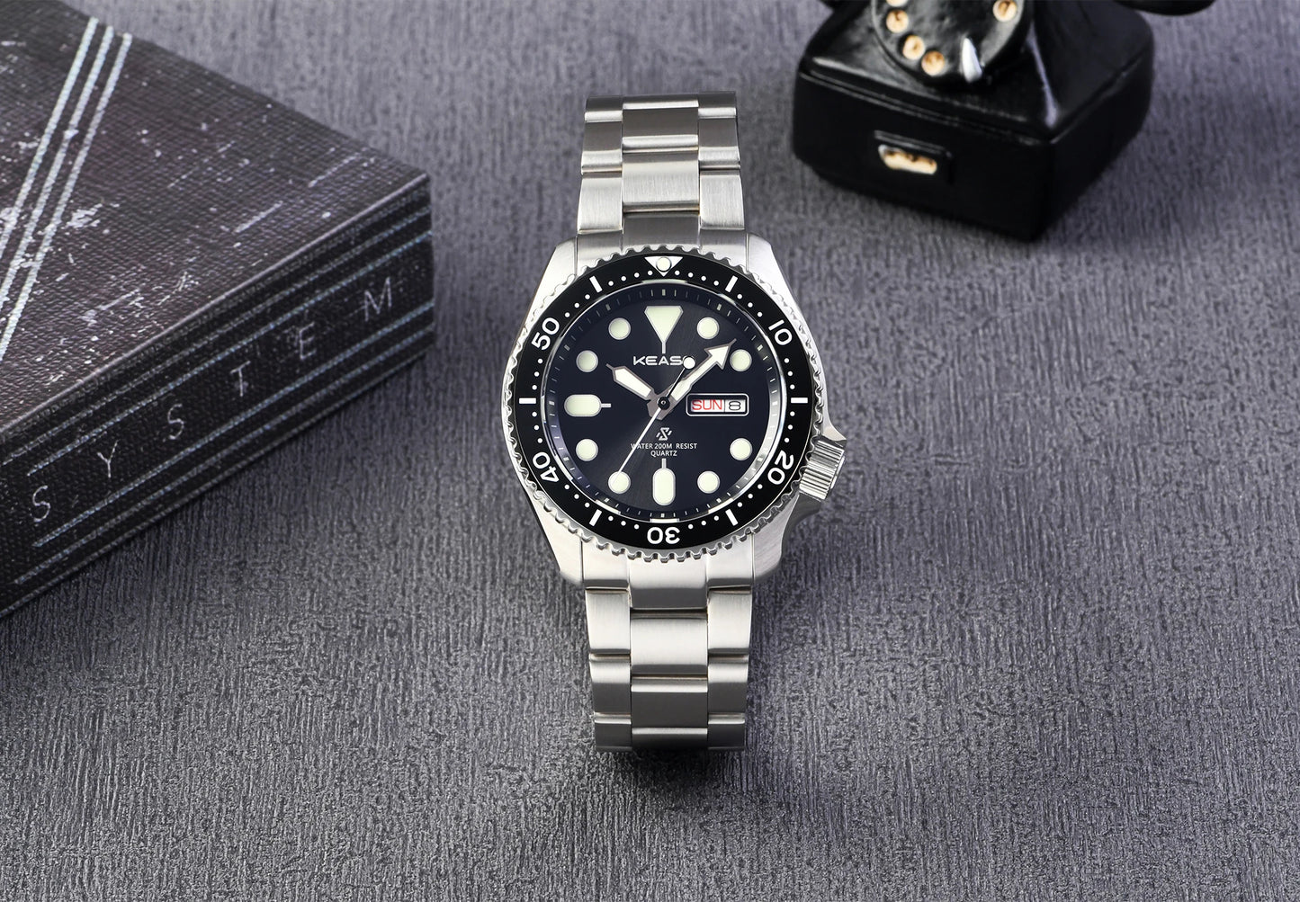 KEASO Top Men's Dive Watch C3 Super Luminous 316L Solid Steel 20Bar Waterproof Sapphire Mirror MIYOTA 2035 Quartz Movement Watch