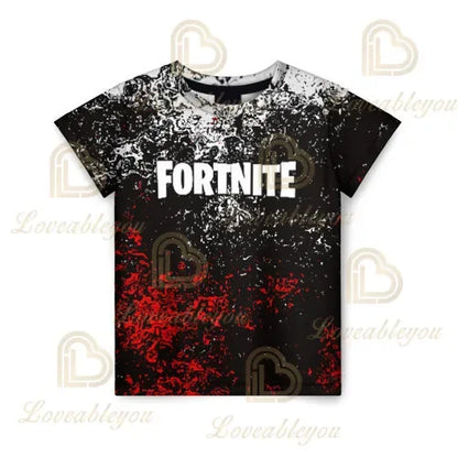 T-shirt infantil de verão Cartoon Fortnite com impressão 3D, para meninos e meninas, estilo streetwear, roupa para adultos e crianças, t-shirt divertida com gola redonda