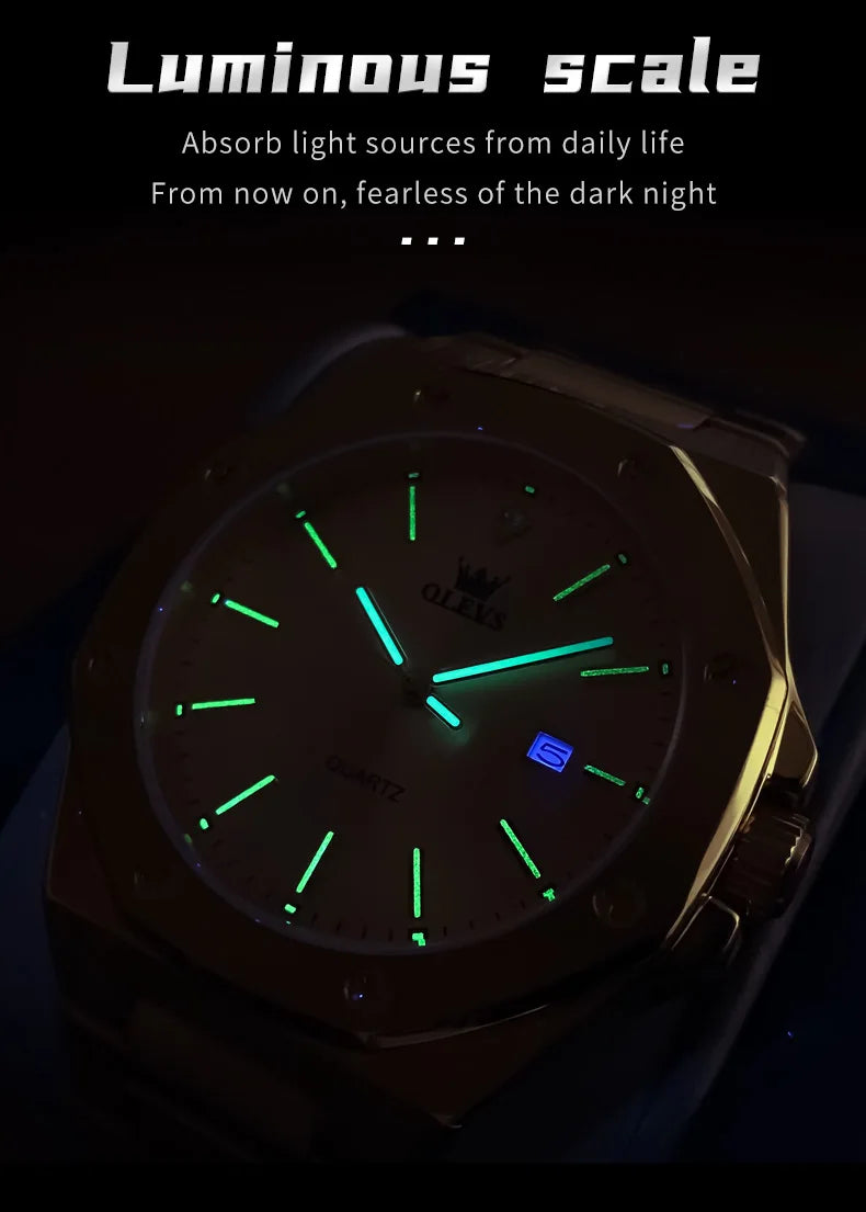 OLEVS Men's Watches Luxury Classic Fashion Fine Steel Original Brand Quartz Wristwatch for Man Waterproof Luminous Date reloj