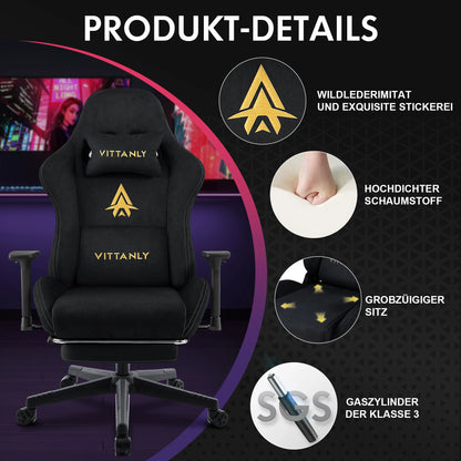HAPIHAPPY Fashion Gaming Chair Genuine Leather Computer Office Chair with Footrest, Pocket Spring Cushion, Linkage Armrests, Ergonomic Game Chair