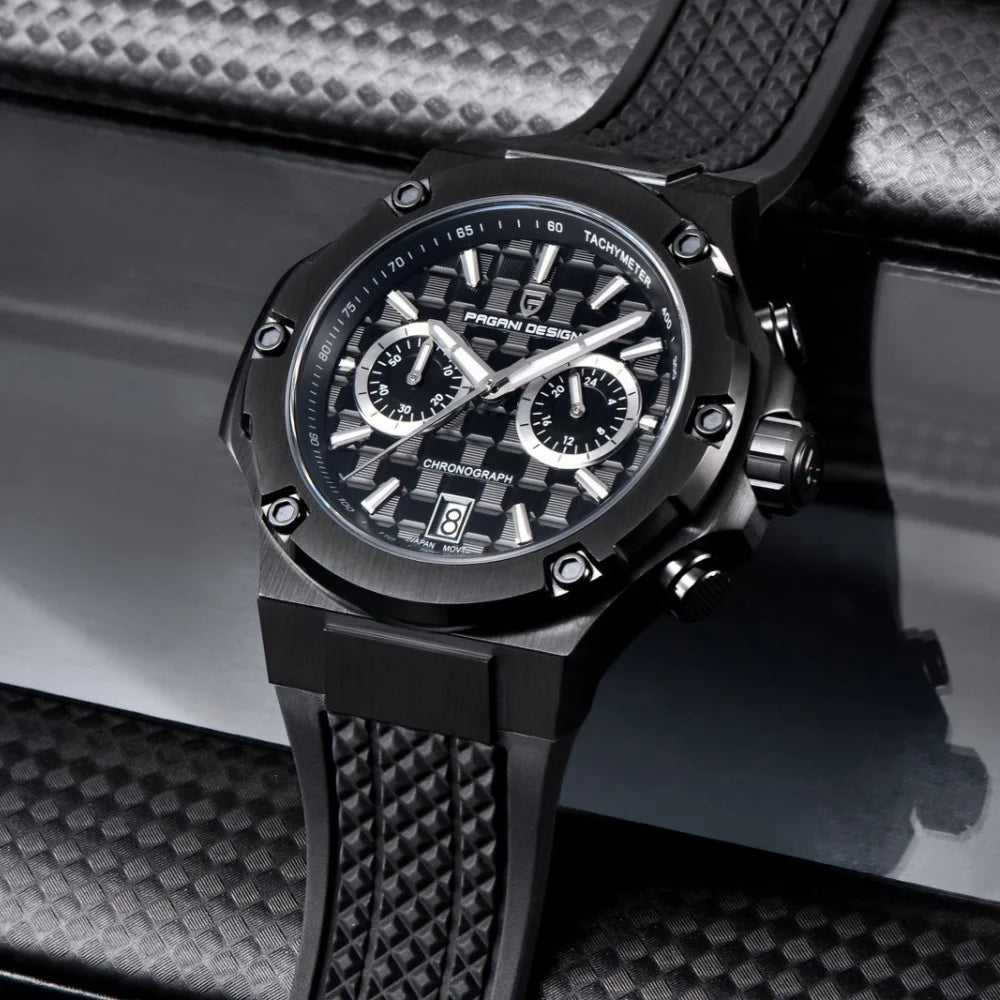 PAGANI DESIGN PD-YS032 Men's Quartz Watch 44mm Japan VK64 Movement Stainless Steel Case Rubber Strap Sapphire Glass 100M Waterproof