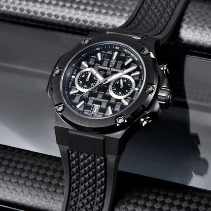 PAGANI DESIGN PD-YS032 Men's Quartz Watch 44mm Japan VK64 Movement Stainless Steel Case Rubber Strap Sapphire Glass 100M Waterproof