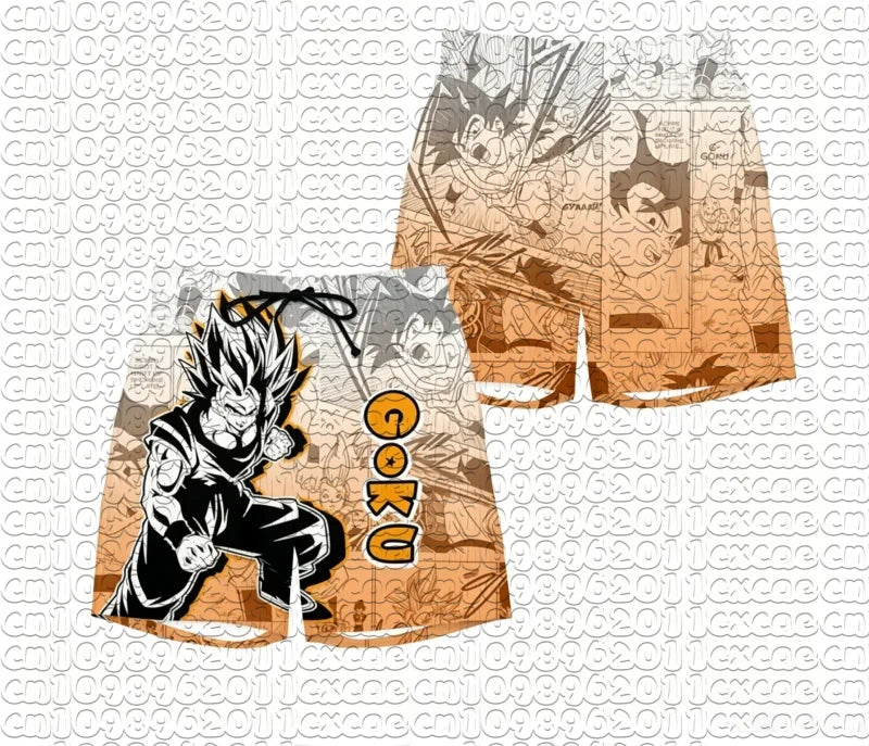 Pantalones cortos de verano con estampado de Goku de Dragon Ball, transpirables y de secado rápido, pantalones cortos deportivos holgados de estilo retro americano para hombre y mujer