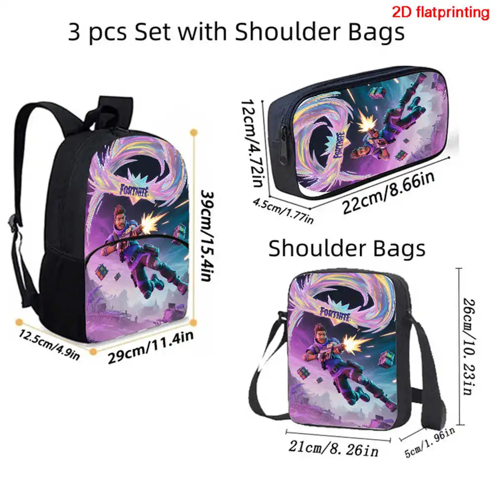 Fortnite 3Pcs Bag Set, Backpack with Front Pocket, Crossbody Bag and Pencil Case,  Boys girls The best gift for children
