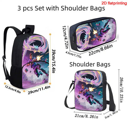 Fortnite 3Pcs Bag Set, Backpack with Front Pocket, Crossbody Bag and Pencil Case,  Boys girls The best gift for children
