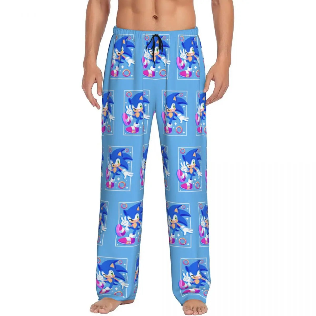 Pantalones de pijama personalizados para hombre con estampado «Soniced», con motivo de erizo, ropa de dormir, pantalones de estar por casa con bolsillos
