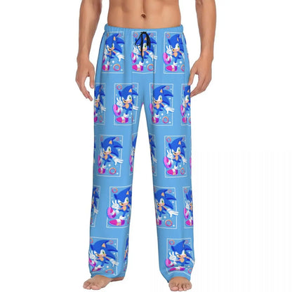 Pantalones de pijama personalizados para hombre con estampado «Soniced», con motivo de erizo, ropa de dormir, pantalones de estar por casa con bolsillos