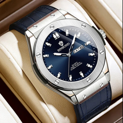 Men’s watch, casual style, leather strap, automatic or quartz model, luxury accessory, ideal gift idea, trendy wristwatch.