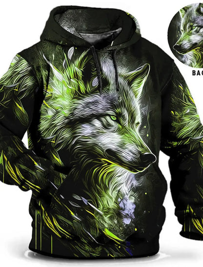 Unisex-Hoodie für Herren – modischer Pullover-Hoodie mit Kapuze, Animal-Print Wolf, Löwe, Drache und Tiger, 3D-Druck, lässiger Alltagshoodie