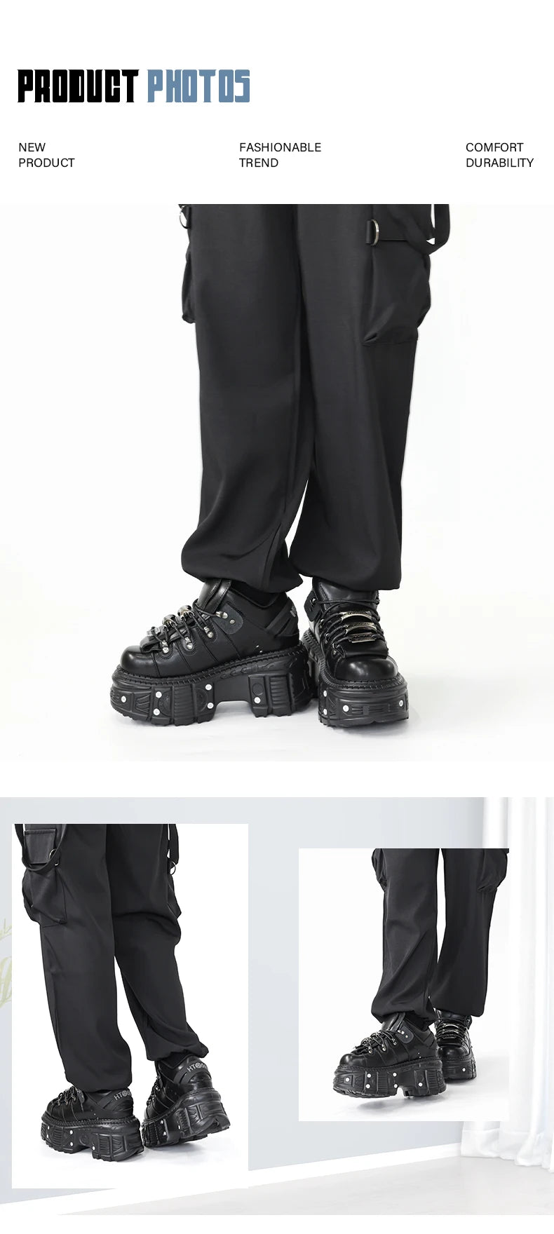 2026 New Punk Style Women Shoes Lace-up Heel Height 6CM Platform Shoes Woman Gothic Ankle Rock Boots Metal Decor Woman Sneakers
