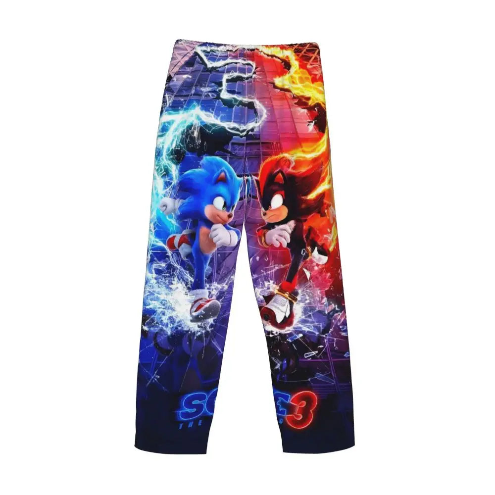 Pantalones de pijama personalizados para hombre con estampado «Soniced», con motivo de erizo, ropa de dormir, pantalones de estar por casa con bolsillos