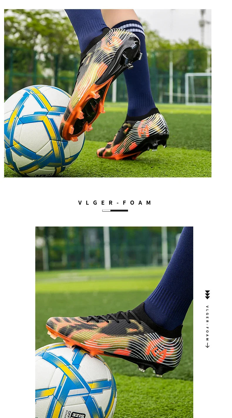 Nuevas zapatillas de fútbol para hombre, botas para césped exterior, tacos antideslizantes de alta calidad, caña alta y ligeras para niños, modelo superventas