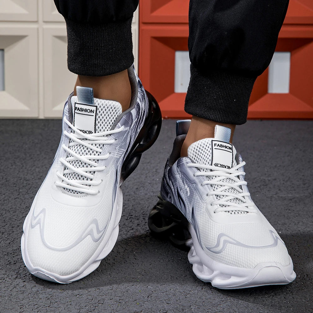 Μοντέρνα ντεγκραντέ sneakers για γυναίκες και άνδρες, με πλεκτή ύφανση, αντικραδασμική σόλα, casual αθλητικά παπούτσια unisex με κορδόνια, ελαφριά και διαπνέοντα