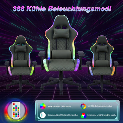 Anajqaqia RGB LED Gaming Chair with Lumbar Massage, Ergonomic Office Chair, Adjustable Reclining Computer Chair 90-135° Backrest