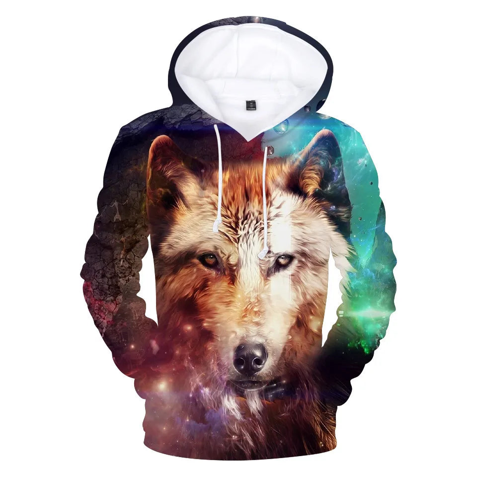Hanorac cu glugă Cool Space Galaxy Wolf pentru bărbați, hanorace cu glugă, model „Bright Wolf”, hanorace la modă cu „Handsome Wolf”, hanorace de primăvară și toamnă, pulovere, hanorace